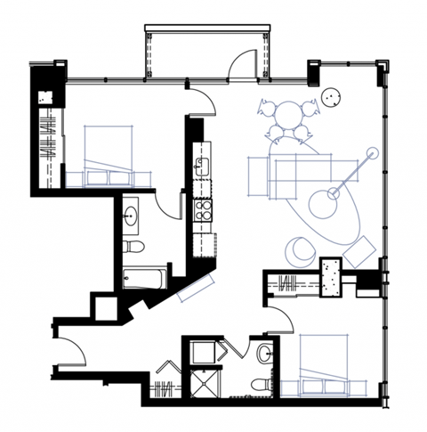 Floor plan for 2 beds, 2 baths, 1133 sqft